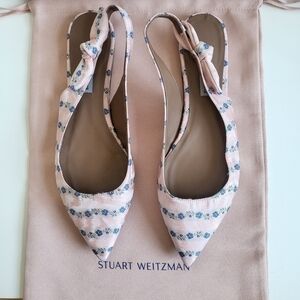 New Tabitha Simmons Floral Jacquard Point-Toe Light Pink Slingback Flats NWT 9.5
